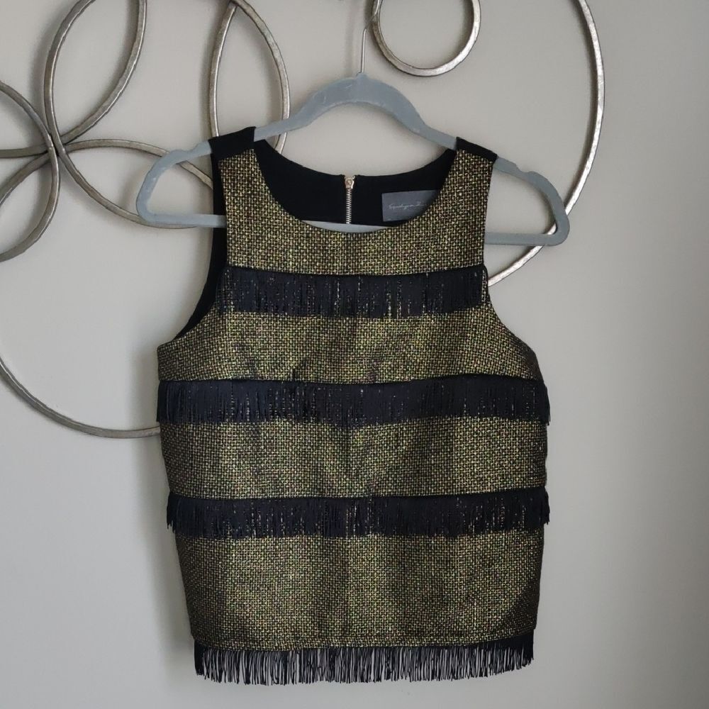 Anthropologie Gold and Black Fringe Top